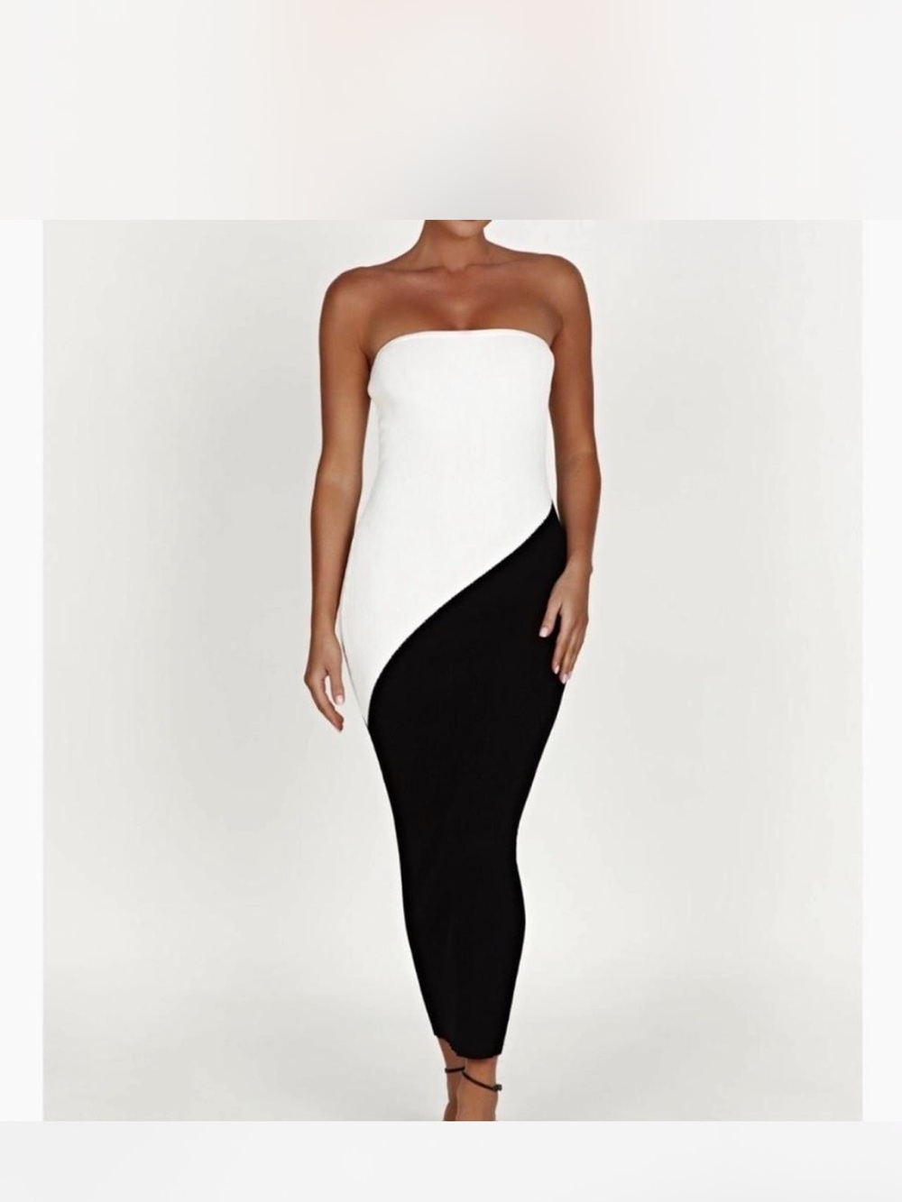 Meshki Strapless Two-Tone Black & White Maxi Dress